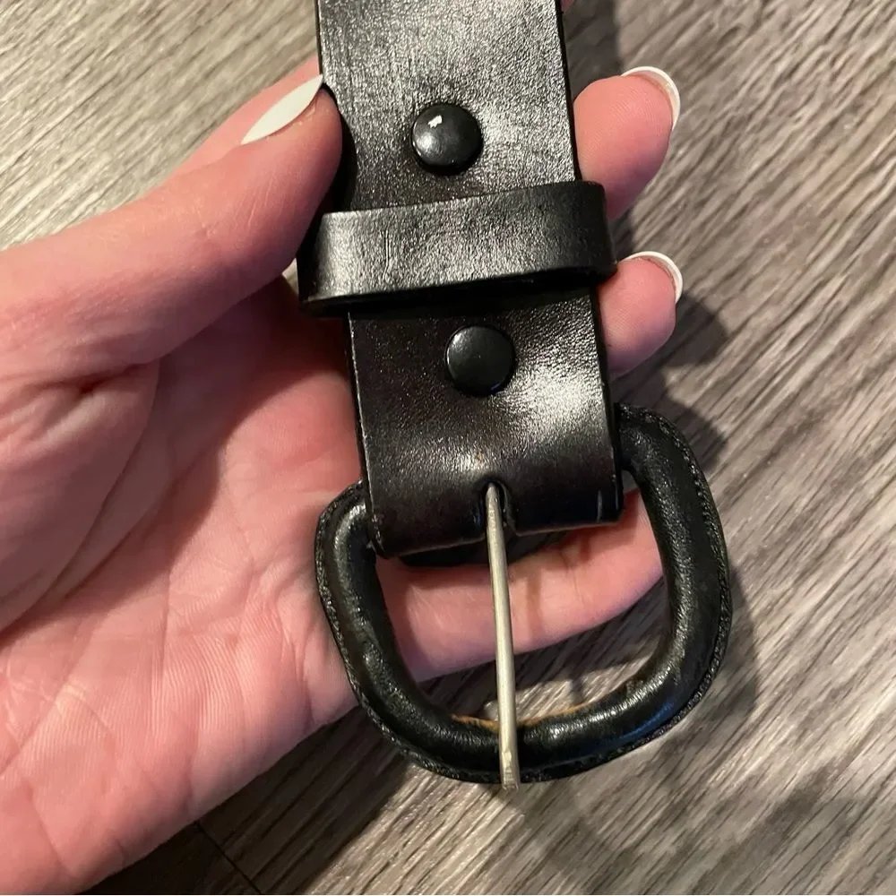 VINTAGE Black Genuine Leather Braided Embossed Belt Size 40